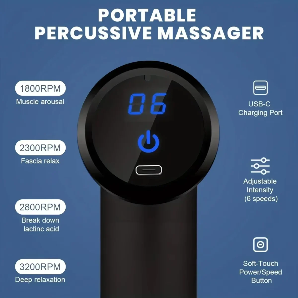 Fascial Massage Gun Electric Percussion Pistol Massager with LED Touch Screen 4 Replaceable Heads for Body Relaxation - Image 3